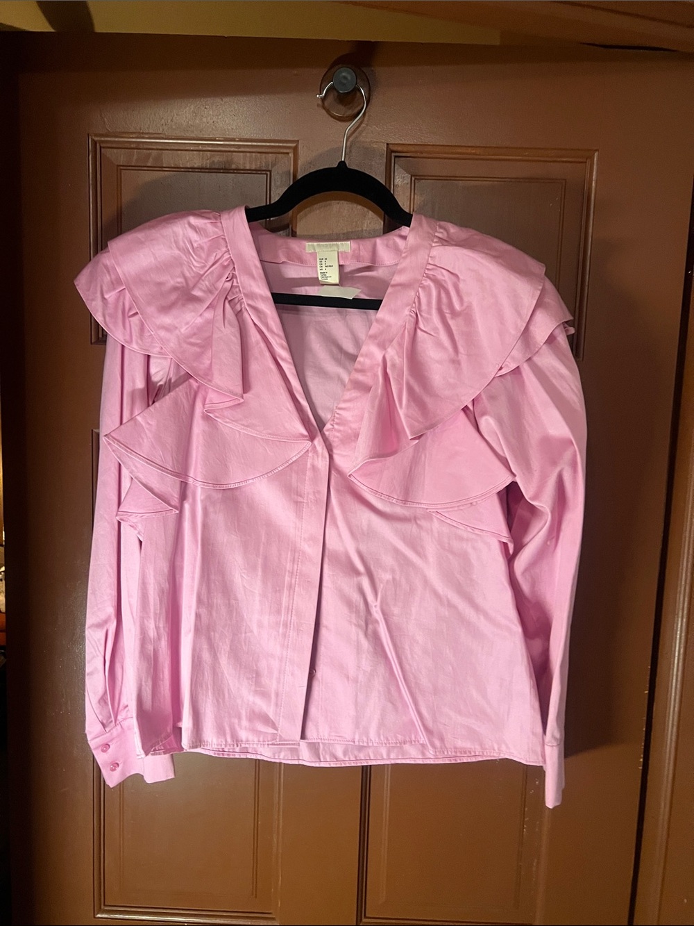H&M Pink Ruffle V-Neck Blouse